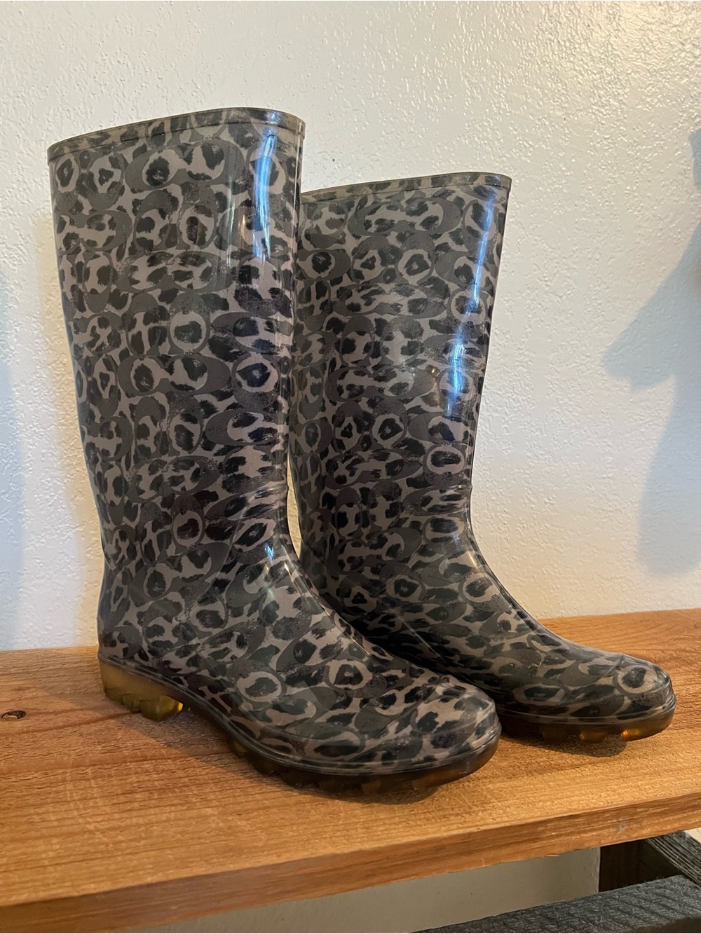 Coach Charming Charlie Leopard Rain Boots Size 8
